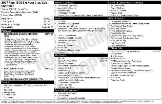 2027 RAM 1500 Big Horn/Lone Star