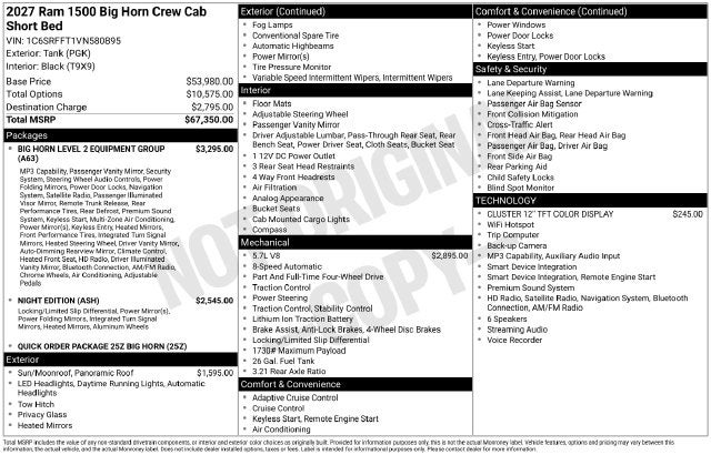 2027 RAM 1500 Big Horn/Lone Star