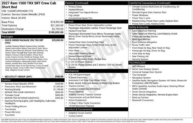 2027 RAM 1500 TRX SRT